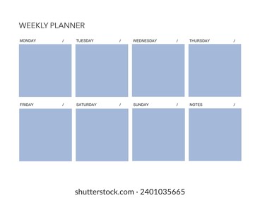 weekly plan, minimalistic daily, weekly planner printable template. habit, workout planning and to do list. printable planner, digital planner. A4 and letter size. Vector template. EPS 10