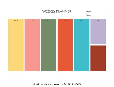 weekly plan, minimalistic daily, weekly planner printable template. habit, workout planning and to do list. printable planner, digital planner. A4 and letter size. Vector template. EPS 10