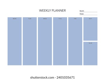 weekly plan, minimalistic daily, weekly planner printable template. habit, workout planning and to do list. printable planner, digital planner. A4 and letter size. Vector template. EPS 10