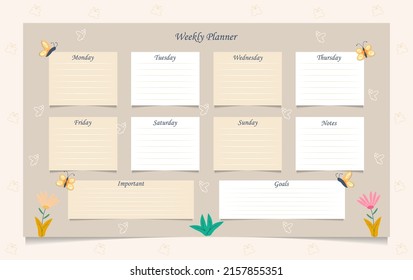 Weekly plan. scrapbook.with butterfly and flower theme.