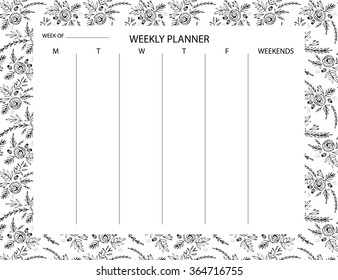 Weekly Plan Template with vintage flowers. Organizer and Schedule.