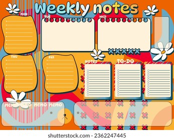 Weekly planer note sheet  90's 00's 2000's retro vintage color style