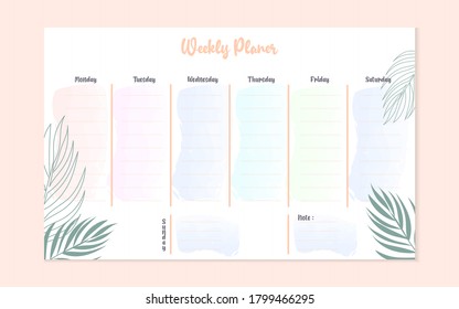 weekly planer template design with leaves palm.