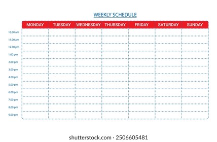 Weekly planner. 7 days planning schedule vector. Daily planner.