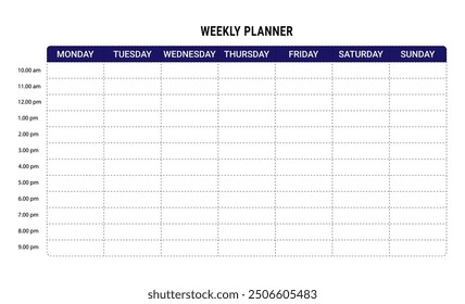 Weekly planner. 7 days planning schedule vector. Daily planner.