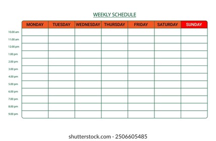 Weekly planner. 7 days planning schedule vector. Daily planner.