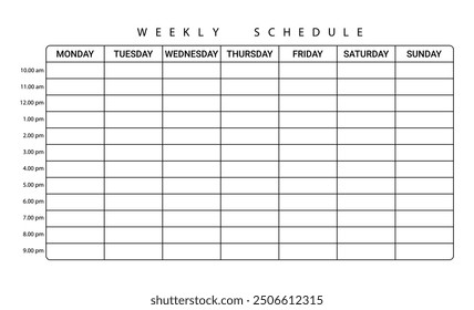 Weekly planner. 7 days planning schedule vector. Daily planner.