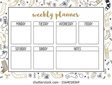 Weekly  planner, A4 format printable page . Christmas, winter planners for notebook.
