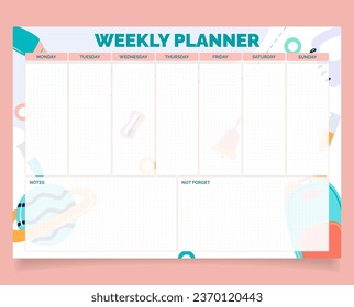 Weekly planner. A4 format. Vector illustration