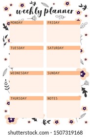 Weekly planner  A4 printable page for planner, diary, notebook or organiser. 