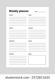 Weekly planner A4 template simple page