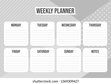 Weekly planner with abstract geometrical background. Vector