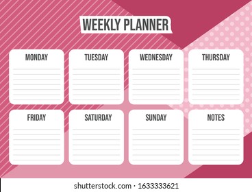 Weekly planner with abstract geometrical background. Vector
