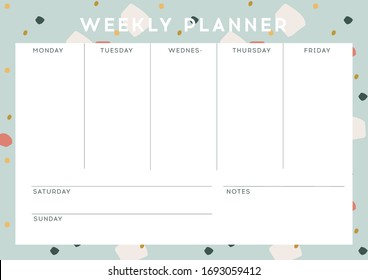 Weekly planner with abstract pattern design, vector. Modern design