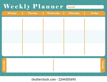 Weekly planner with all days of the week to organize the school schedule