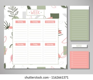 Weekly planner with amazing floral elements. Schedule design template