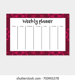 Weekly Planner in Arabic Style with Tribal Pattern. Perfect for Print, Template, to do list. Vector isolated illustration