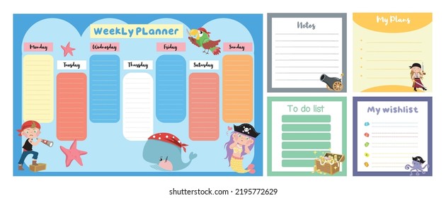 Weekly Planner Background Kids Cute Pirates Stock Vector (Royalty Free ...