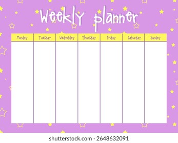 Weekly planner. Blank template with decorative star pattern.