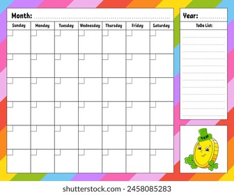 Weekly planner. Bright colorful blank printable template. Vector illustration.