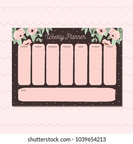 weekly planner with brown pink floral background