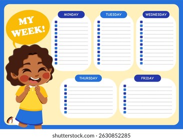 weekly planner with children's illustrations. suitable for making weekly schedules