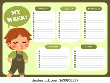 weekly planner with children's illustrations. suitable for making weekly schedules