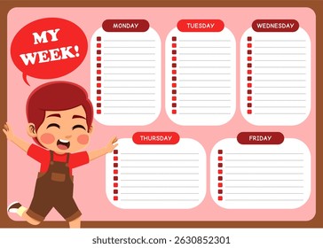 weekly planner with children's illustrations. suitable for making weekly schedules