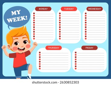 weekly planner with children's illustrations. suitable for making weekly schedules