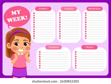 weekly planner with children's illustrations. suitable for making weekly schedules