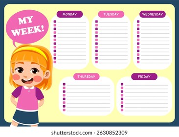 weekly planner with children's illustrations. suitable for making weekly schedules