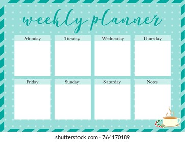 Weekly Planner Christmas. Printable planner for use. Different Christmas decorations.  Vector illustration.