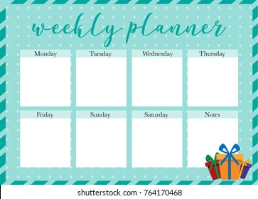Weekly Planner Christmas. Printable planner for use. Different Christmas decorations.  Vector illustration.