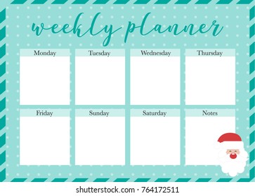 Weekly Planner Christmas. Printable planner for use. Different Christmas decorations.  Vector illustration.