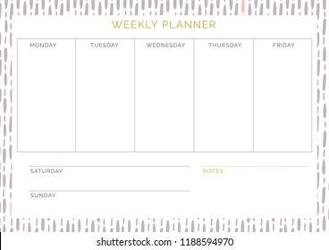 Weekly Planner Cute Brown Pattern Vector Stock Vector (Royalty Free ...