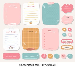 Weekly planner with cute illustration pastel theme graphic for journaling, sticker, and scrapbook.