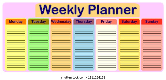 Weekly planner. Cute page for notes. Notebooks,decals, diary, school accessories. Cute romantic vector page.