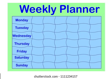 Weekly planner. Cute page for notes. Notebooks,decals, diary, school accessories. Cute romantic vector page.