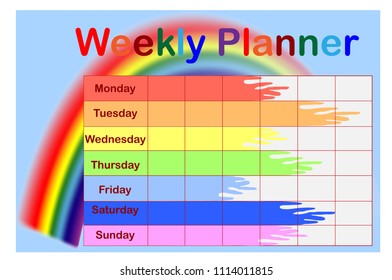 Weekly planner. Cute page for notes. Notebooks,decals, diary, school accessories. Cute romantic vector page.