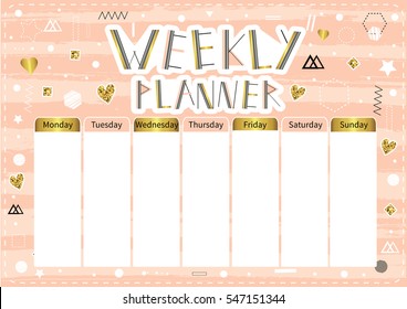 Weekly Planner Cute Page Notes Notebooksdecals Stock Vector (Royalty ...