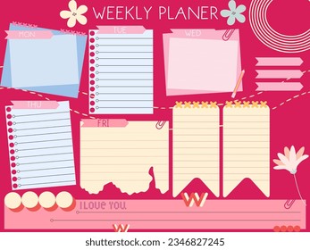 Weekly  planner, Day planner, Date. Monthly planner. Blank template. Vector illustration. Minimal style. Clean style. Daily to do. Cute style