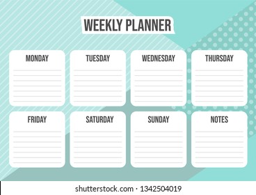 Weekly planner design with abstract geometrical background. Vector