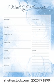 weekly planner design with decorative hand painted watercolour background