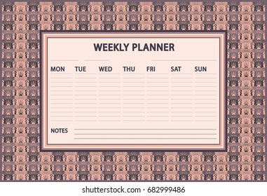 Weekly Planner design. Vector abstract ornamental ethnic frame