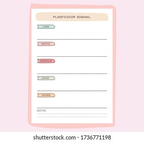 weekly planner designed in spanish