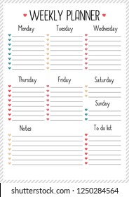 Weekly planner for  for diary, notebook. Printable A4 planner vector illustration