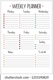 Weekly planner for  for diary, notebook. Printable A4 planner vector illustration