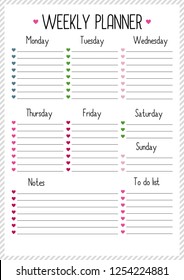 Weekly planner for  for diary, notebook. Printable A4 planner vector illustration