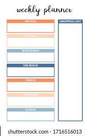 Weekly planner for diary, organiser, notebook. Printable A4 planner. Vector Illustration. 