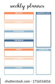 Weekly planner for diary, organiser, notebook. Printable A4 planner. Vector Illustration. 